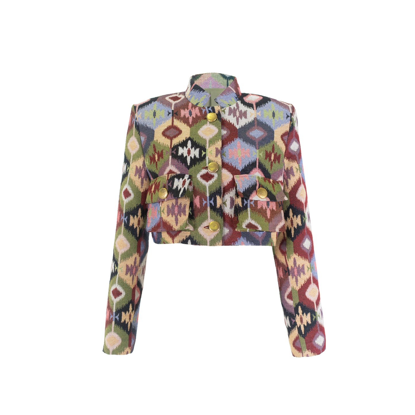 Multicolor Cropped Jacket with Pockets Circle