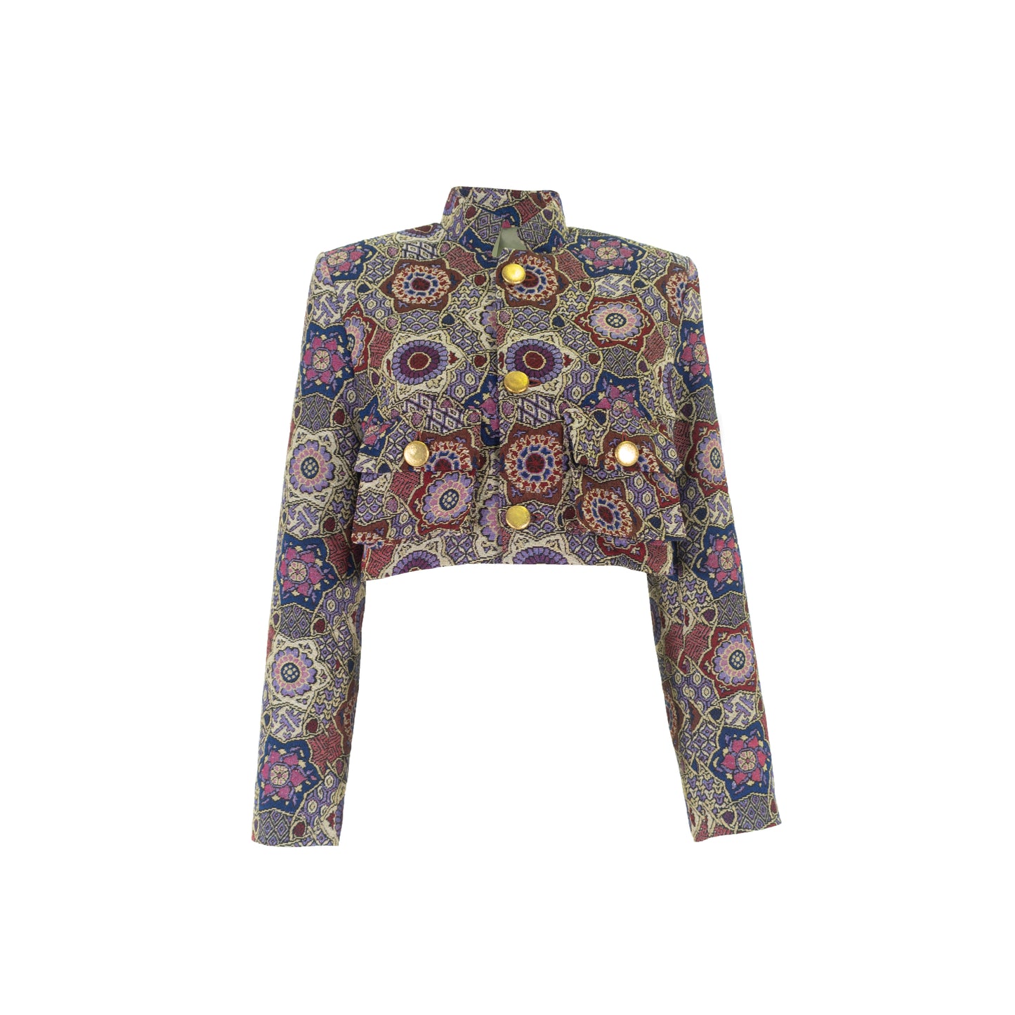 Multicolor Cropped Jacket with Pockets Indigo