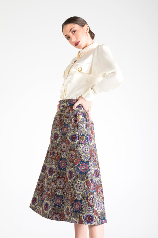 Multicolor Midi Skirt with Pockets Indigo