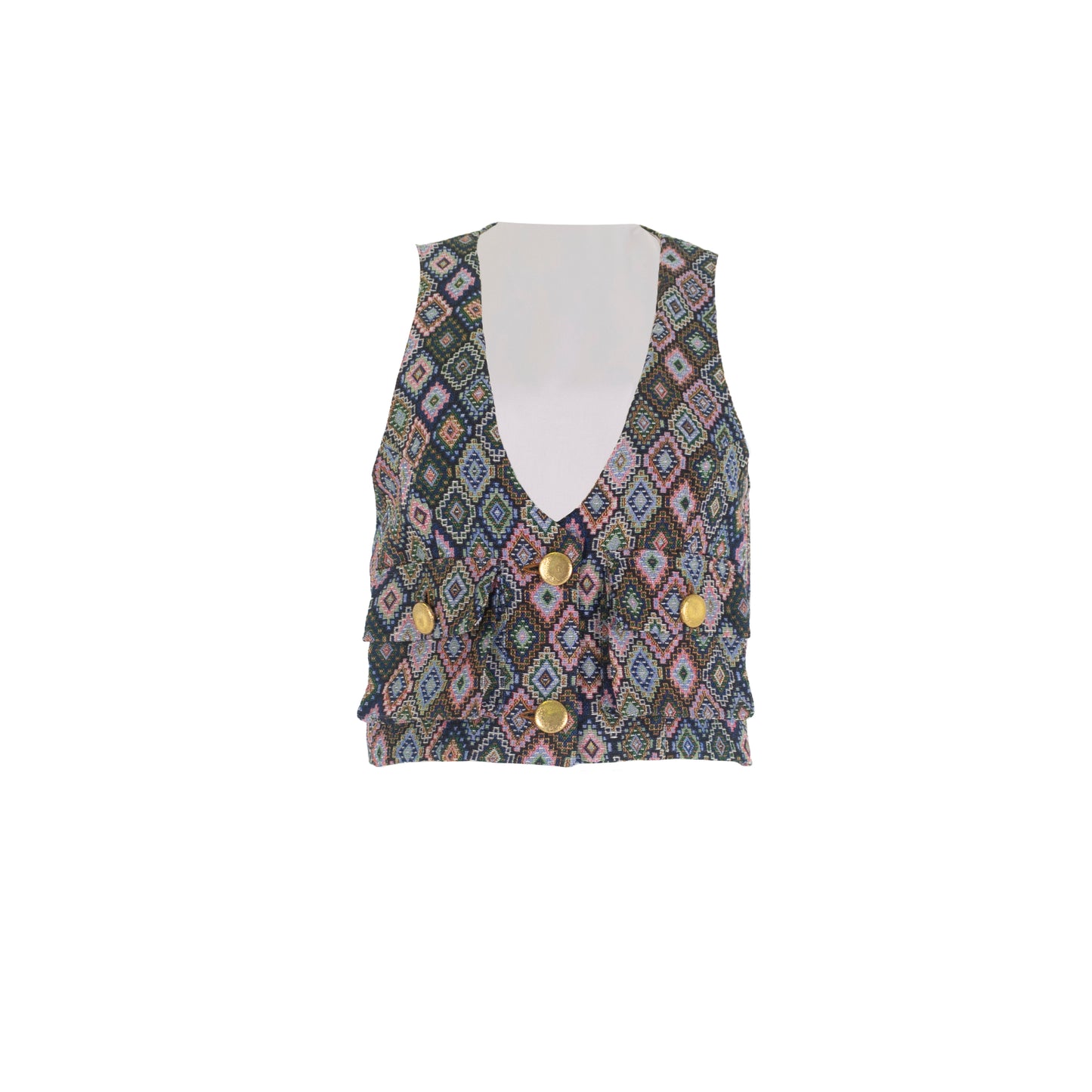 Multicolor Cropped Vest with Pockets Square