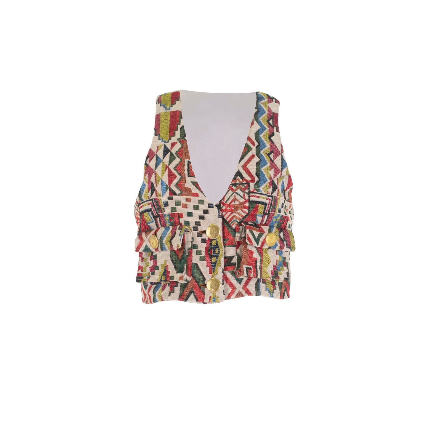 Multicolor Cropped Vest with Pockets