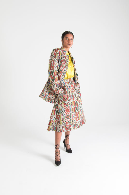 Multicolor Midi Skirt with Pockets White