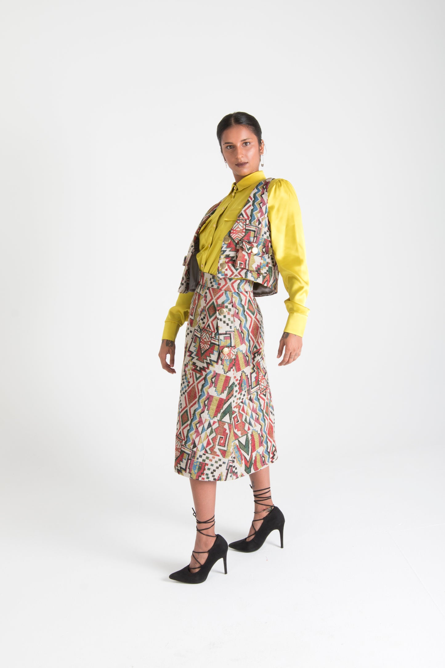 Multicolor Cropped Vest with Pockets
