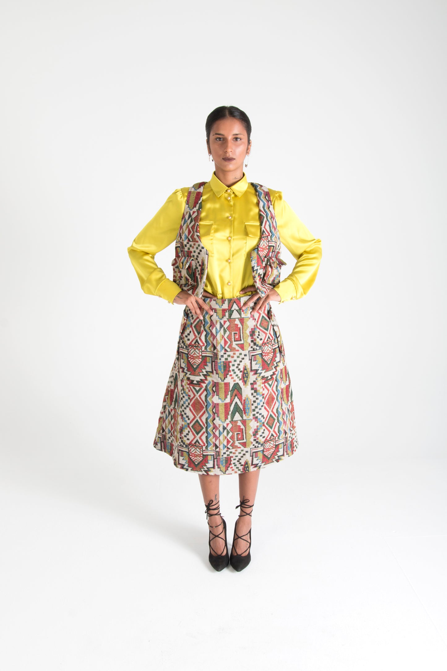 Multicolor Cropped Vest with Pockets