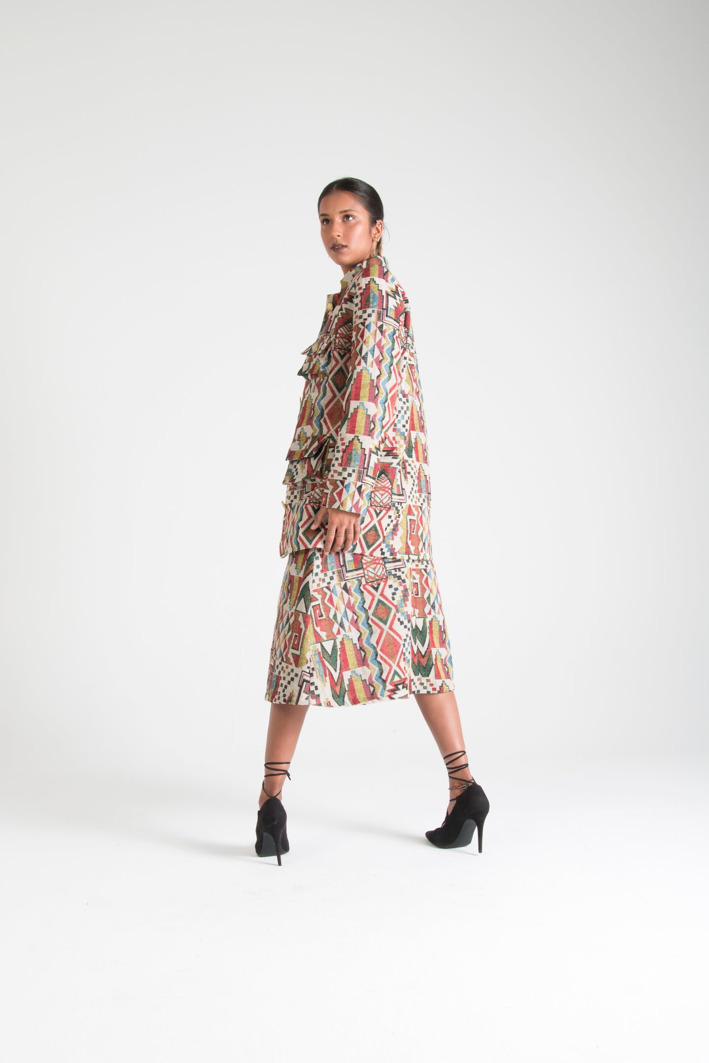 Multicolor Midi Skirt with Pockets White