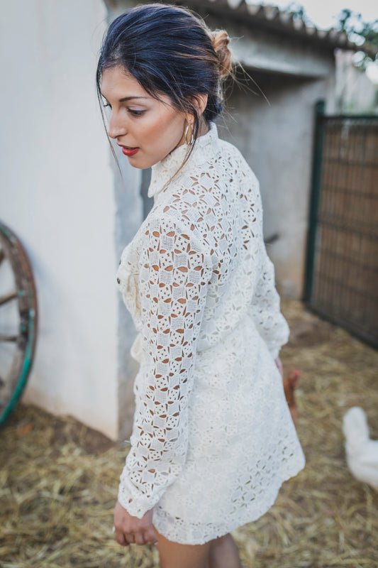 Long Sleeve Sequined Cotton Button Up Shirt
