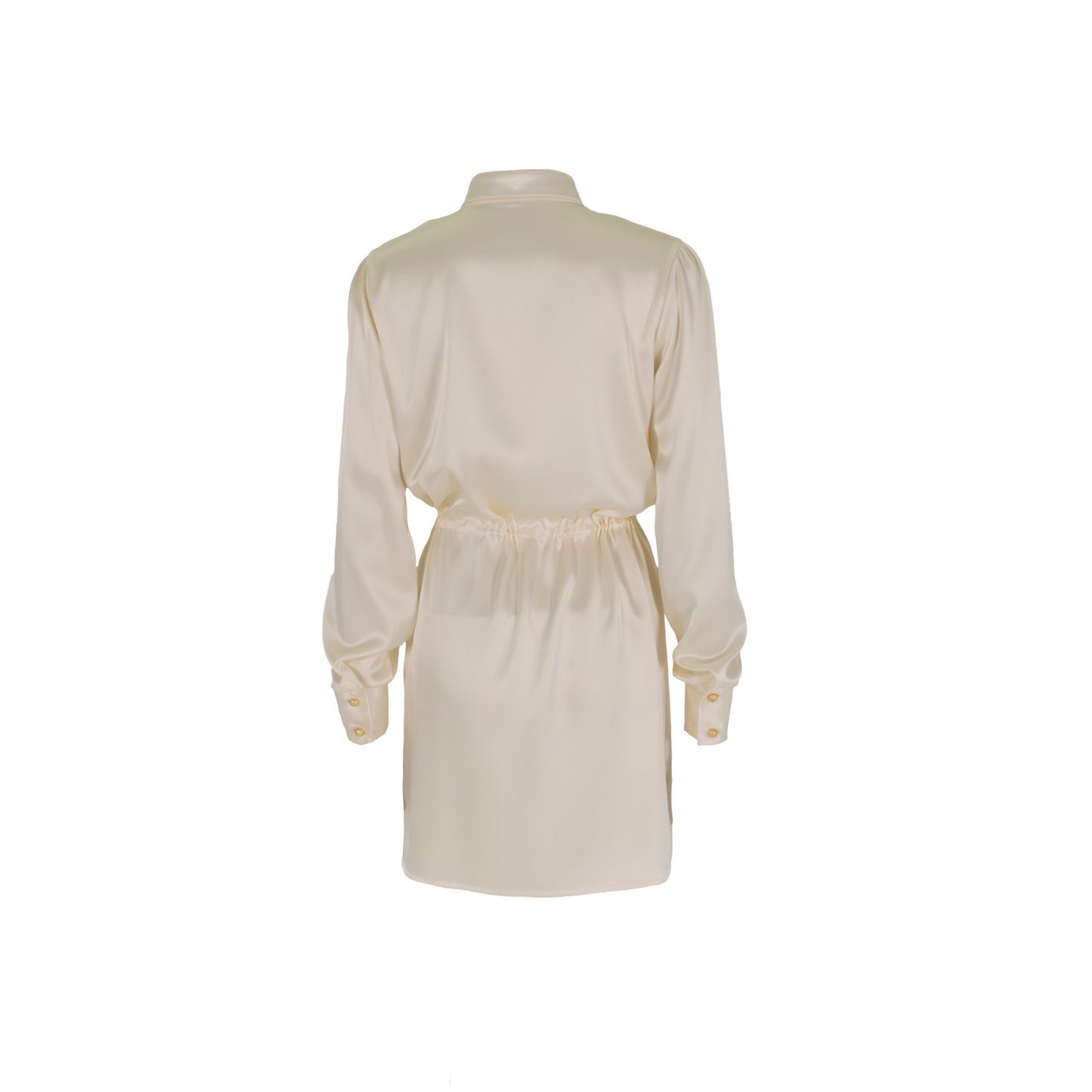 Long Sleeve Silk Tie Up Shirt Dress White