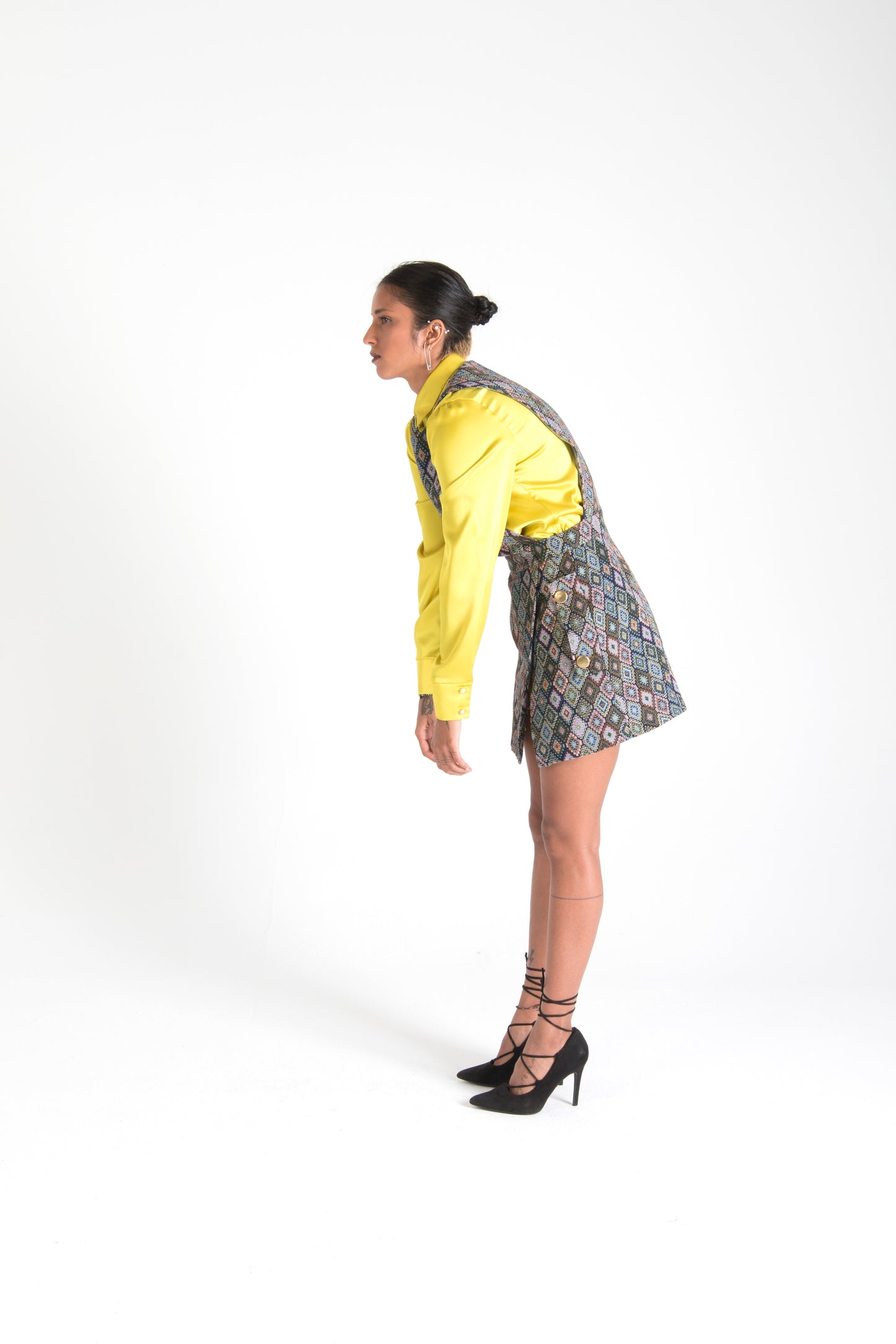 Multicolor Mini Dress with a Chest Pocket Square
