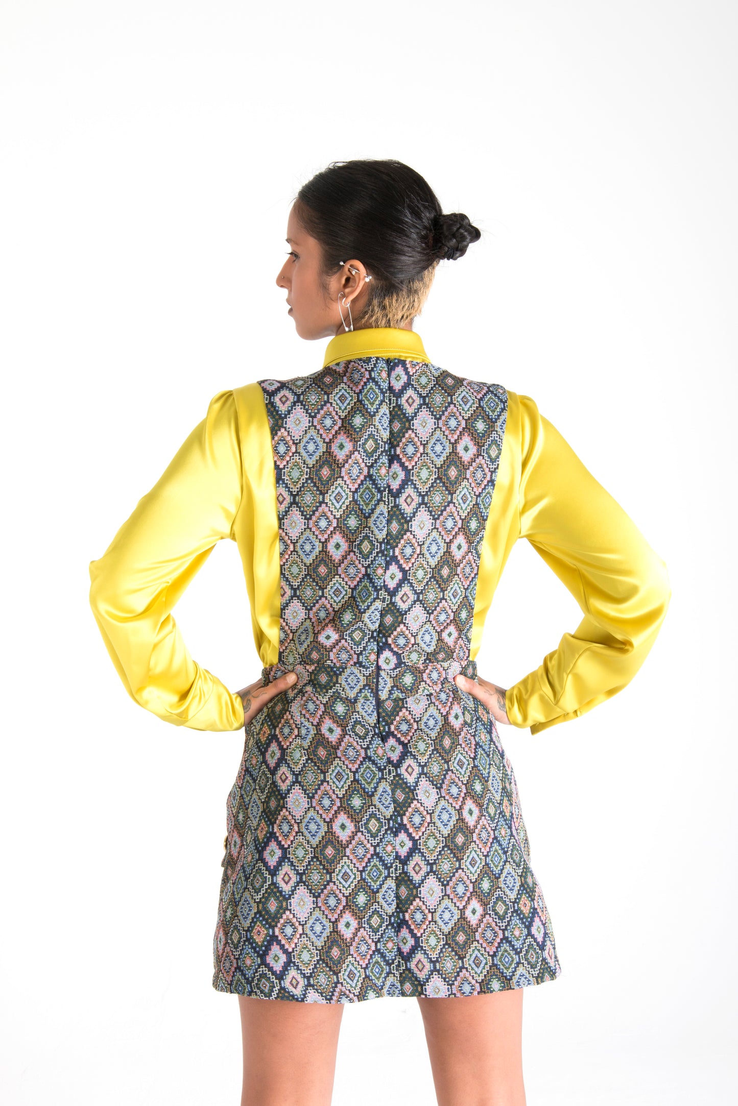 Multicolor Mini Dress with a Chest Pocket Square