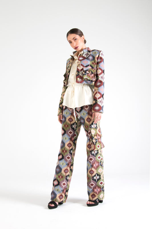 Multicolor Cropped Jacket with Pockets Circle