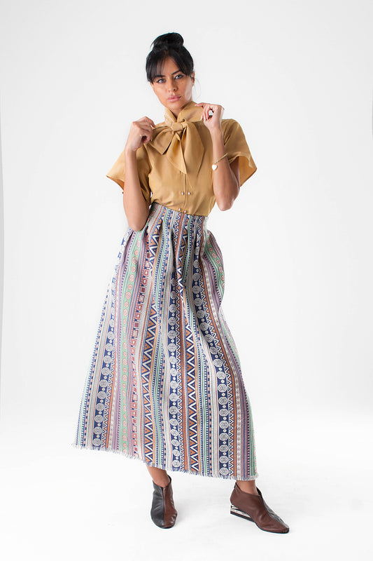 Women's short sleeve silk bow tie blouse