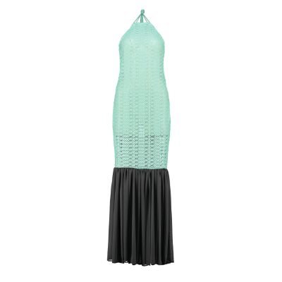 relax baby be cool cotton crochet dress with flowing chiffon hem green on black