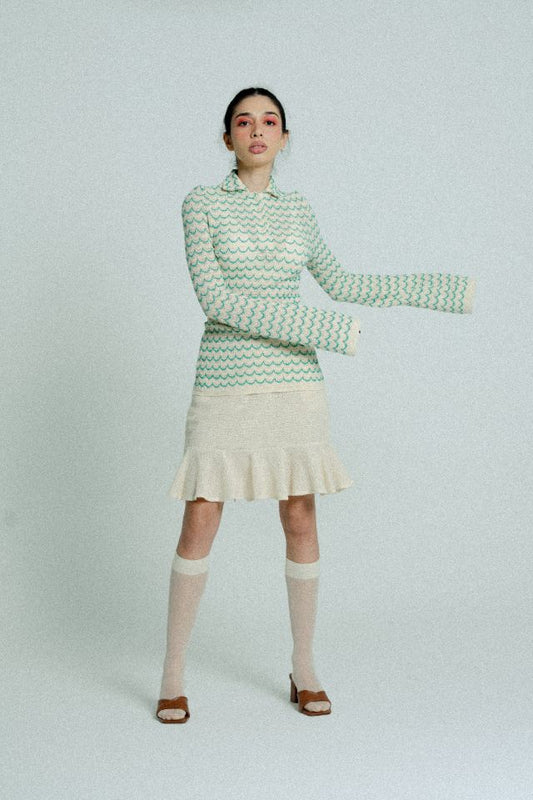 relax baby be cool cotton knit bell sleeve shirt green cream