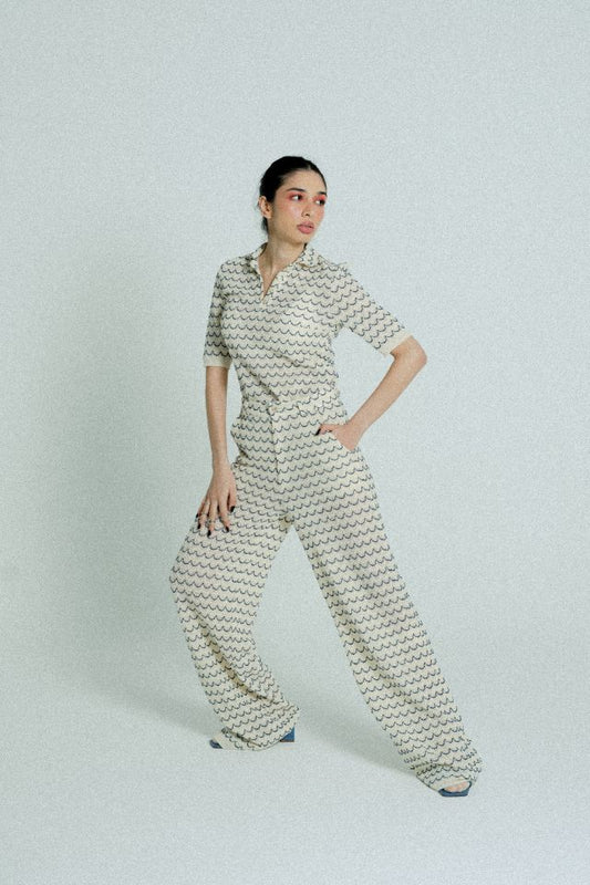 relax baby be cool cotton knit wide trousers marine cream