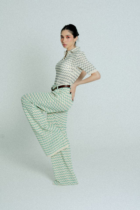relax baby be cool cotton knit wide trousers green